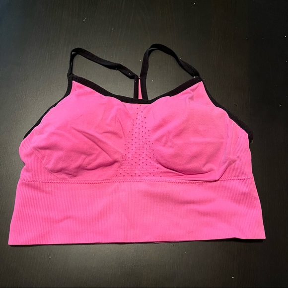 Pink & Black Racerback Sports Bra with Removable Pads & Adjustable Straps - Picture 2 of 5